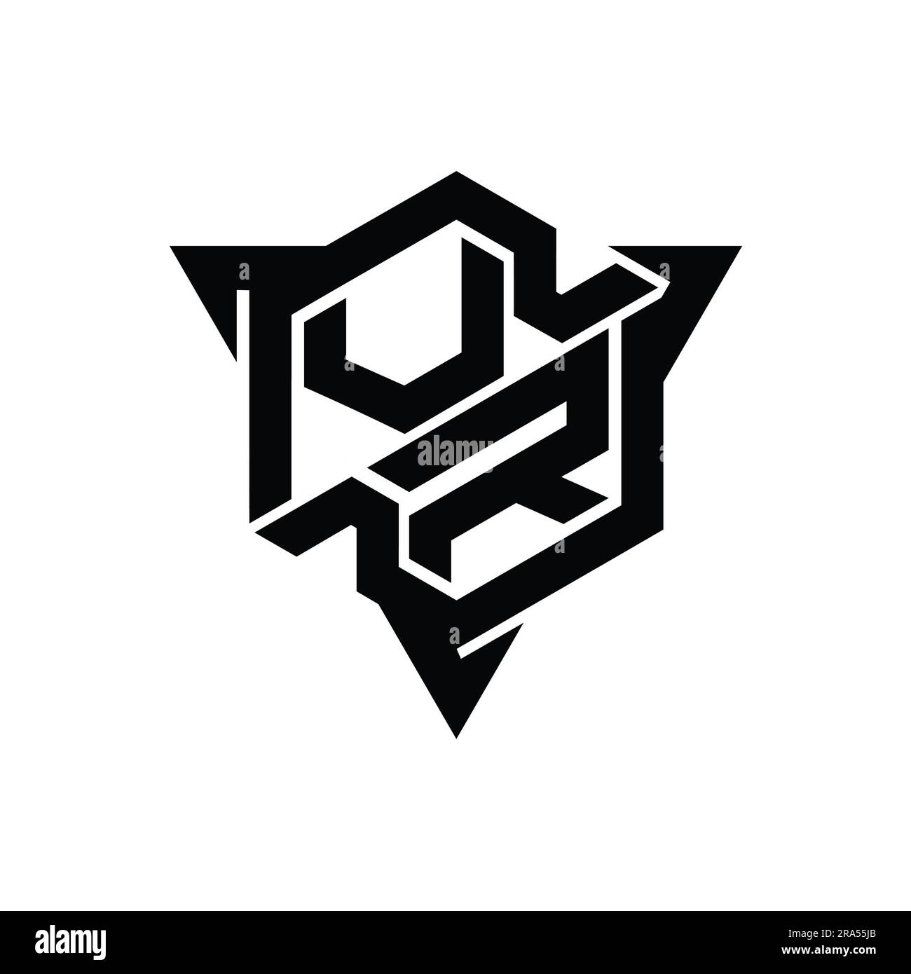 VR Letter Logo monogram hexagon shape with triangle outline gaming ...