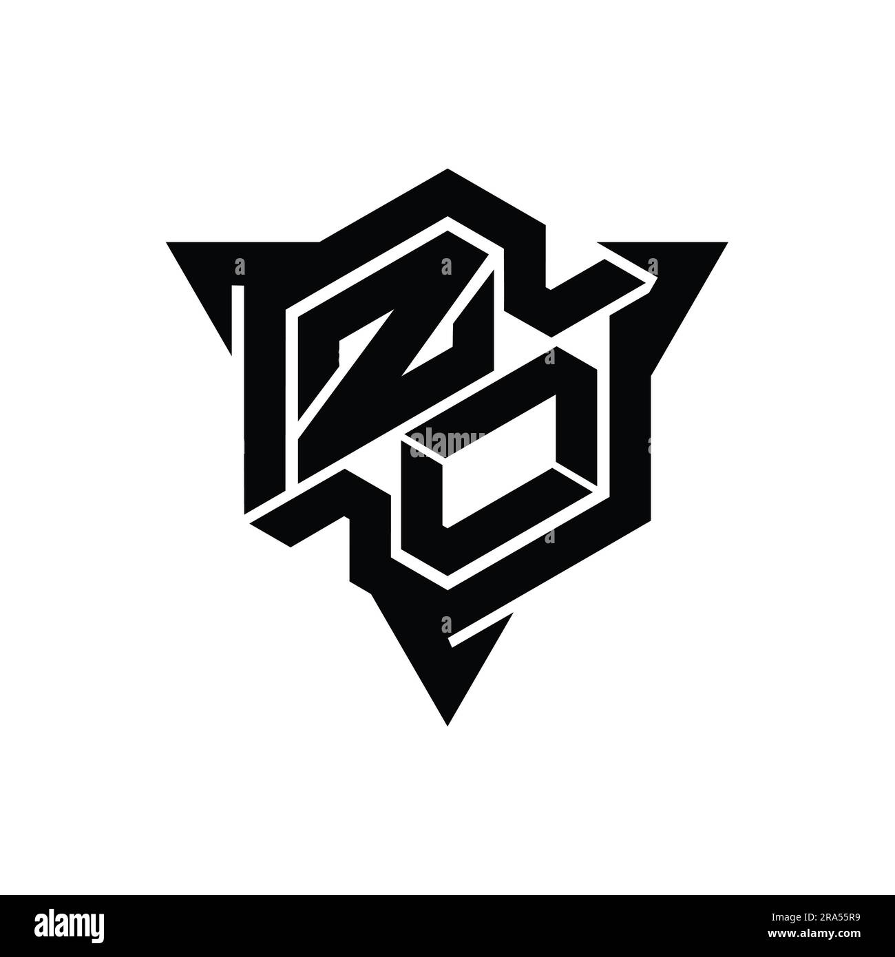 ZO Letter Logo monogram hexagon shape with triangle outline gaming style design template Stock