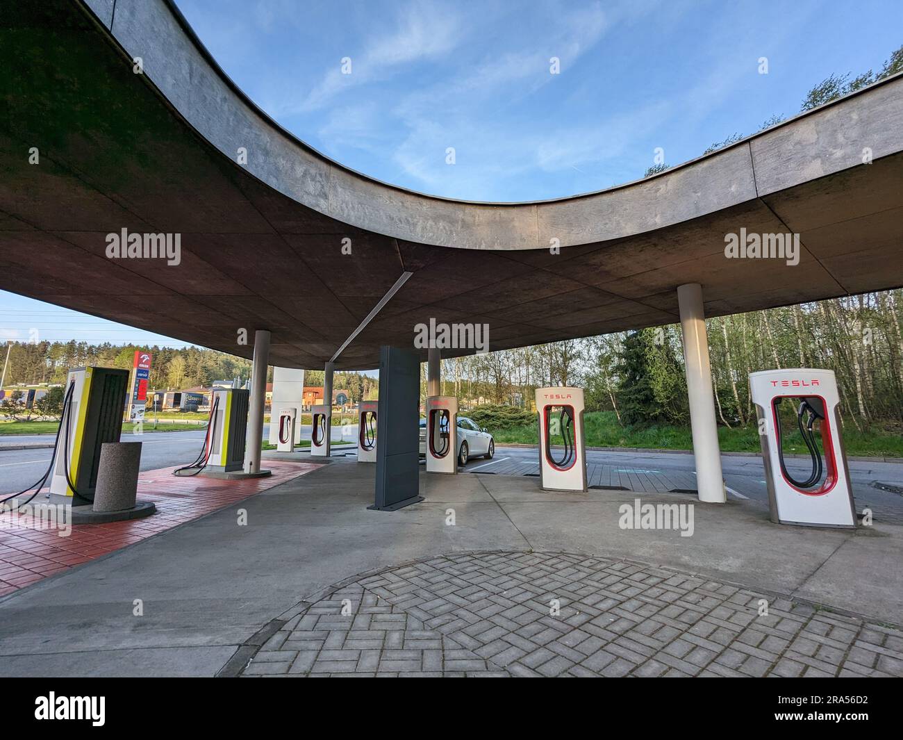 Humpolec, CZECH REPUBLIC May 16 , 2023 Tesla charging stations are