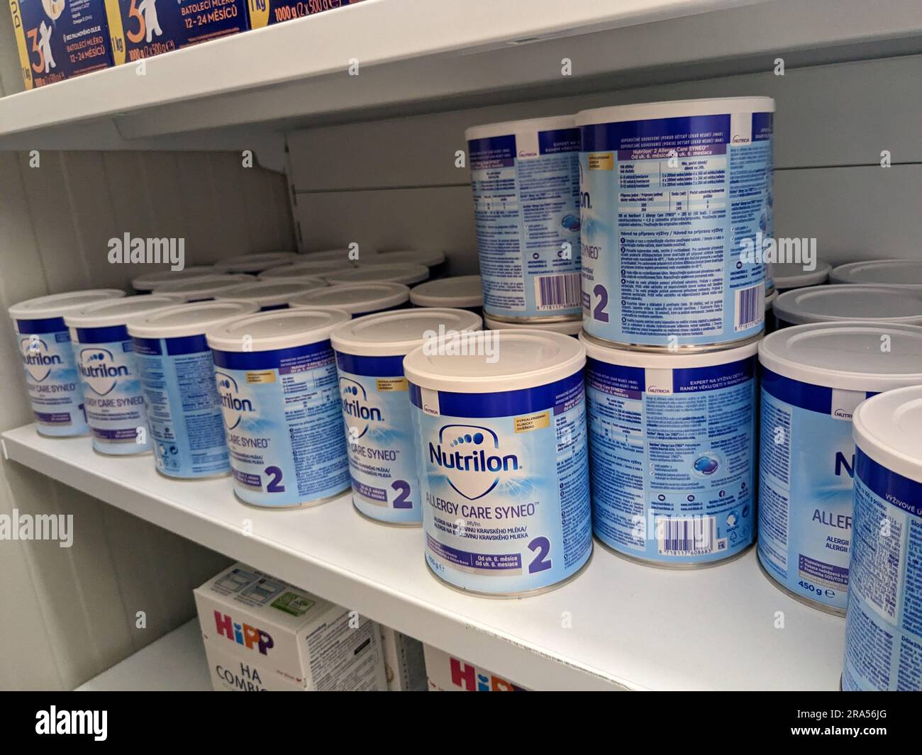 Nutrilon infant milk displayed on the shelves in a pharmacy,baby