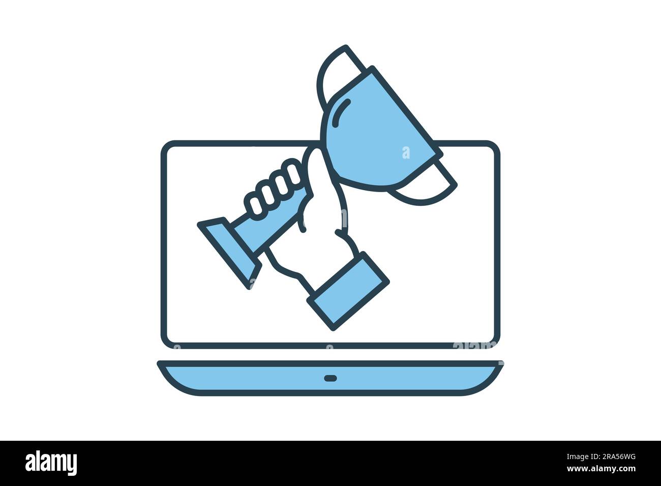 competition win icon. winner award ceremony, cup on the laptop. icon related to winner, success, victory. Flat line icon style design. Simple vector d Stock Vector