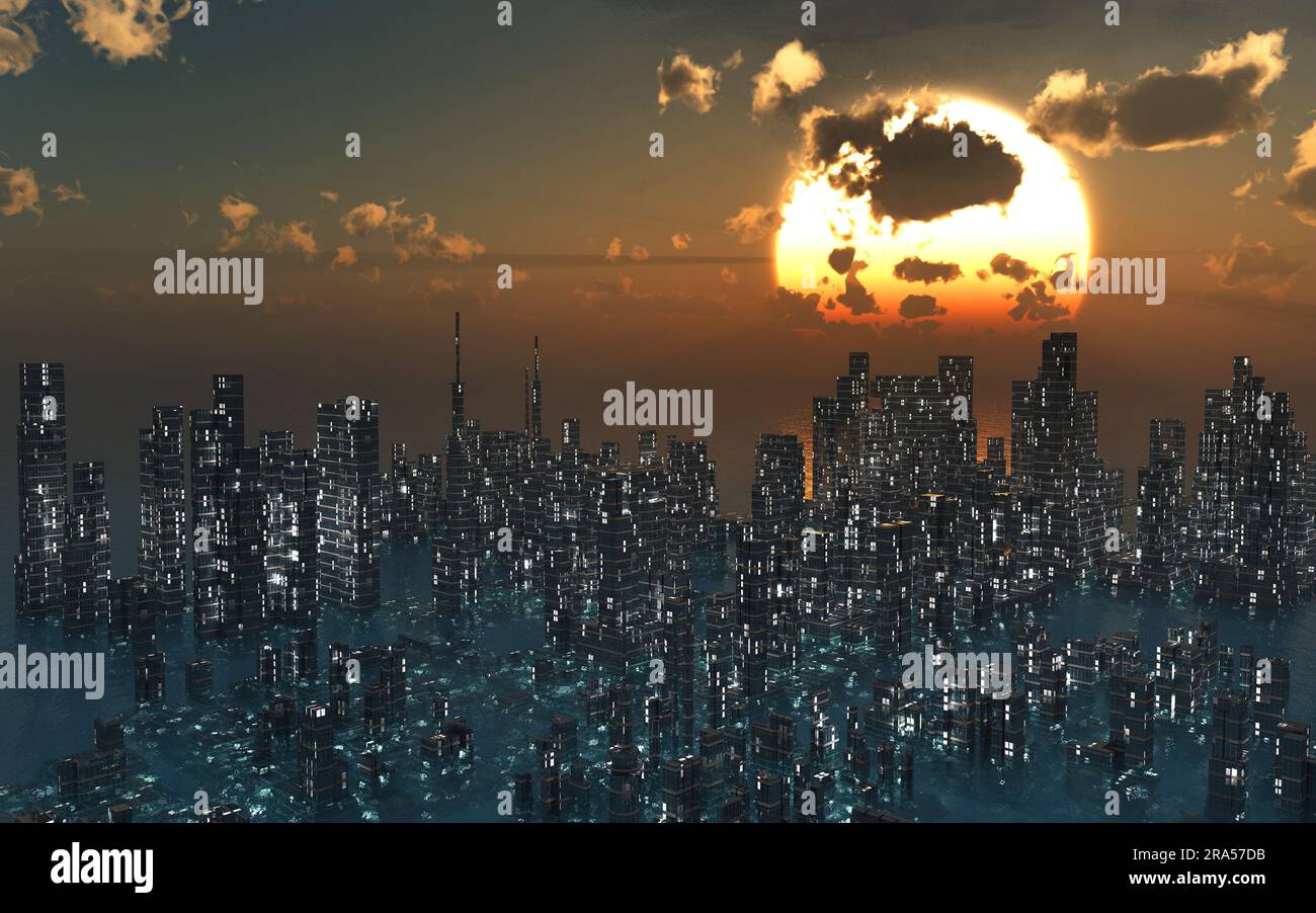 Flooded City Stock Photo