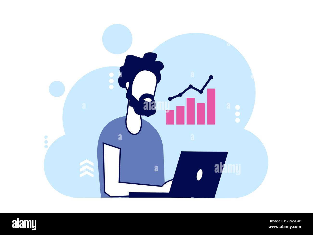 Vector of a young man working on laptop analyzing  internet data Stock Vector