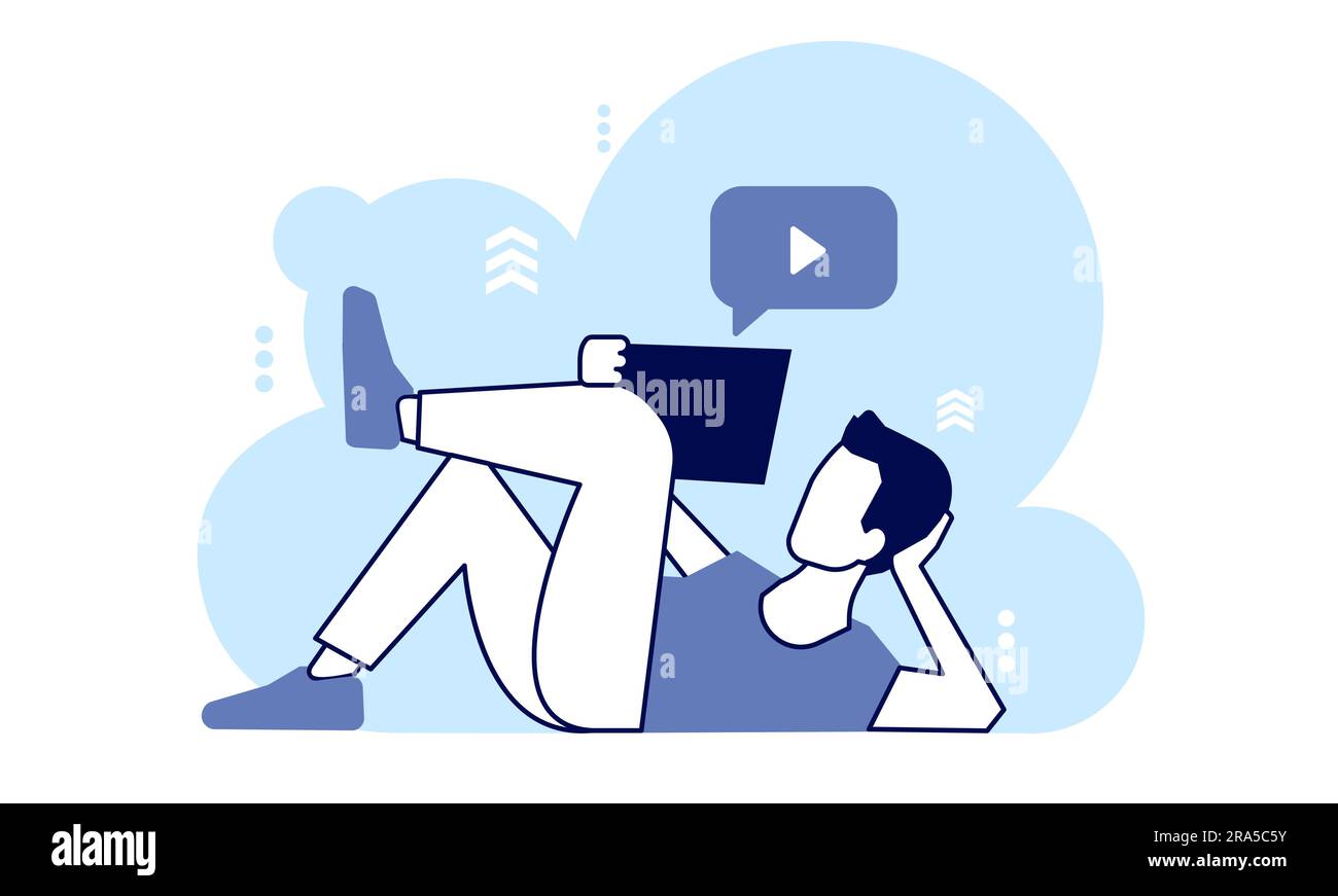 Vector of a young man watching social media content on his tablet