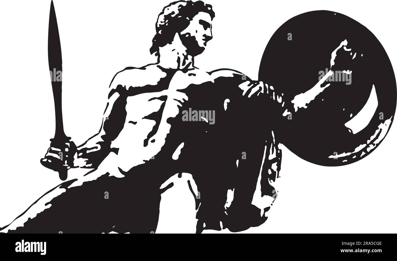 Warrior's Resilience: Stencil Art Capturing Achille's Martial Prowess in Hyde Park Stock Vector