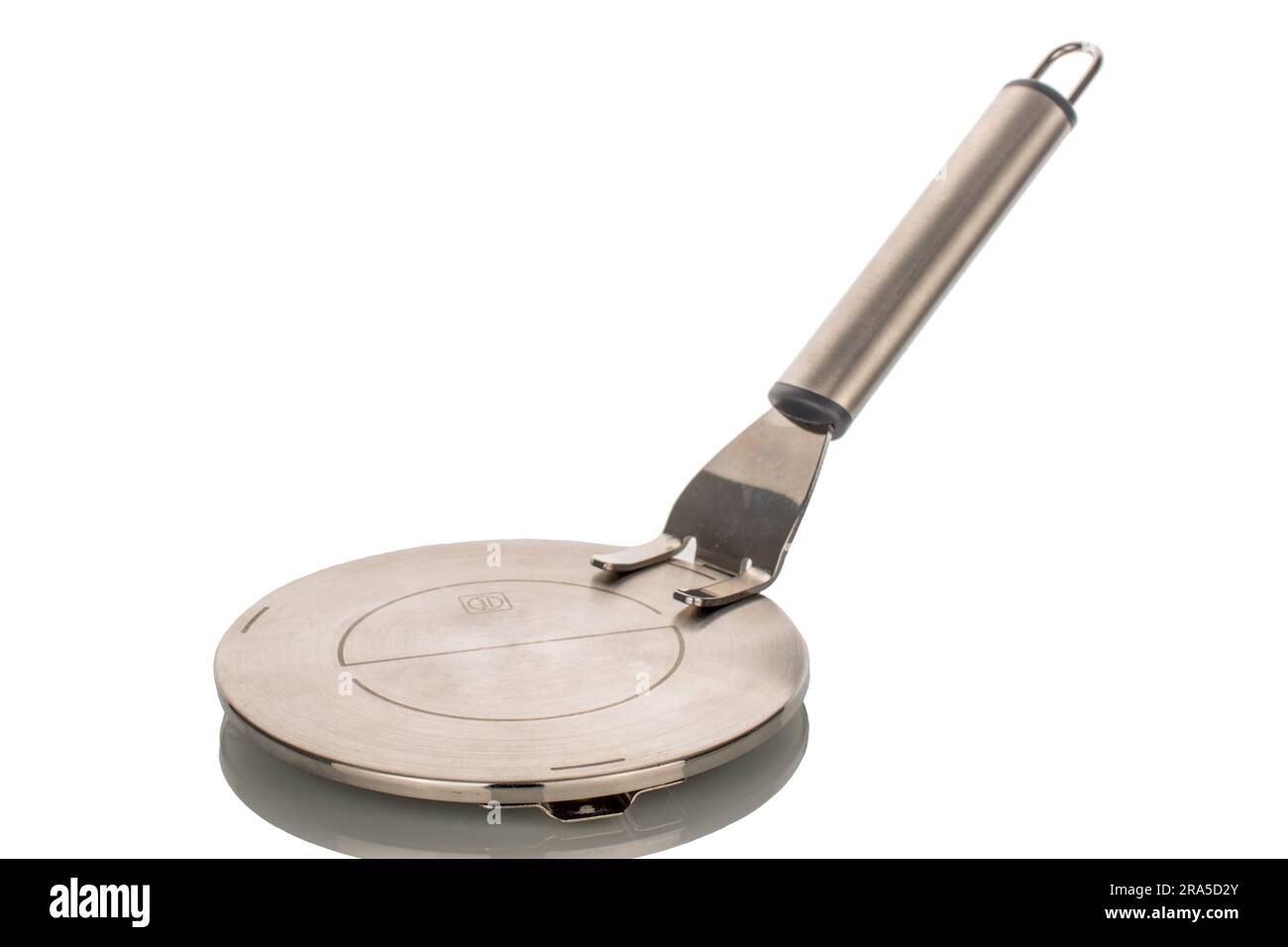One metal adapter with handle for induction surface, macro, isolated on