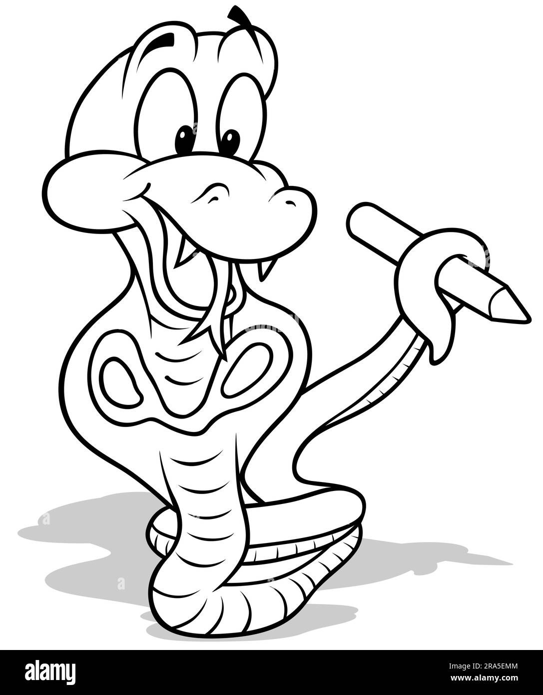 Drawing of a Smiling Cobra Holding a Crayon Stock Vector