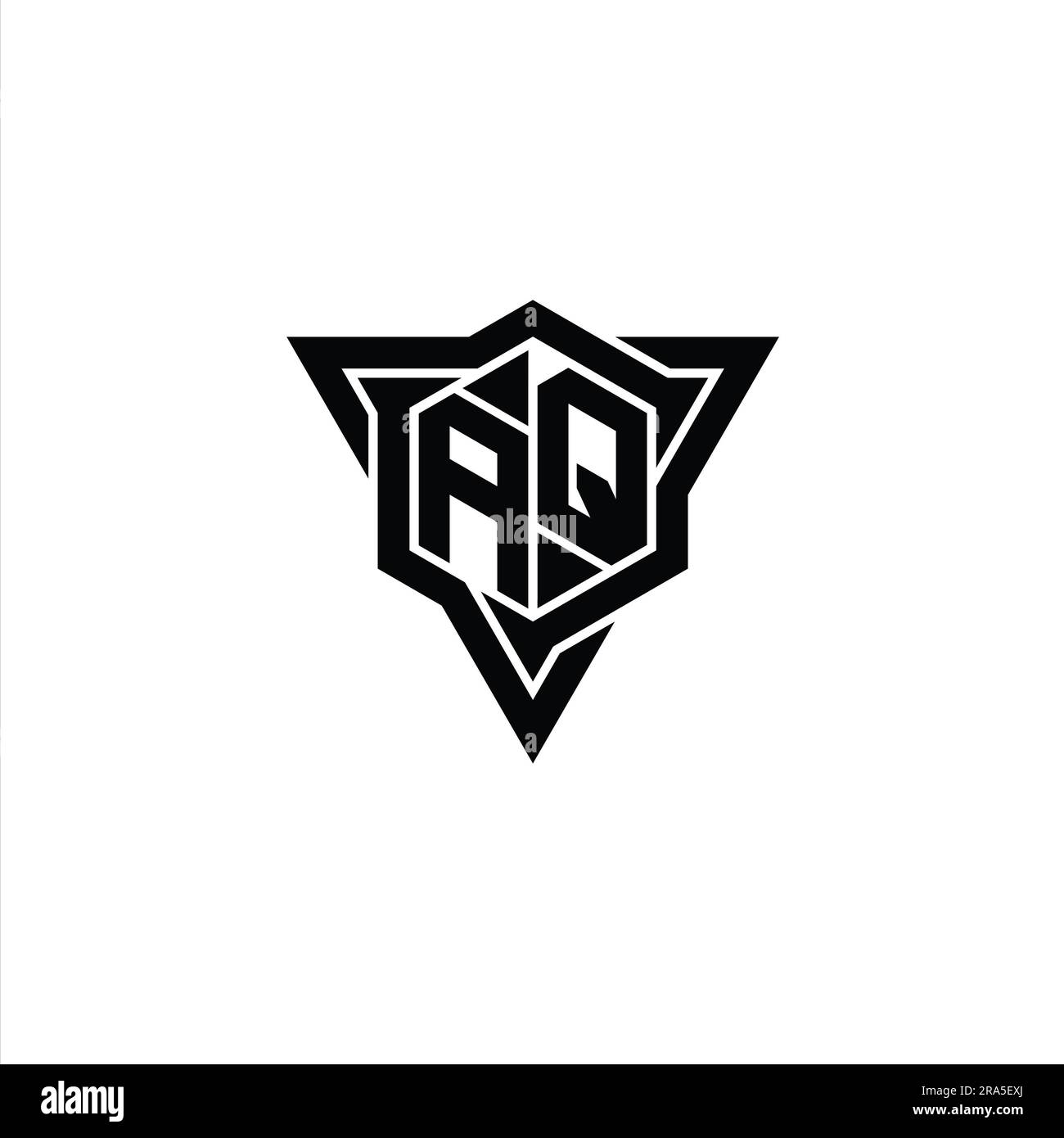 AQ Letter Logo monogram hexagon shape with triangle outline sharp slice ...