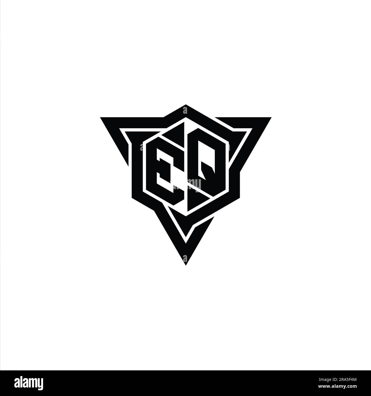 EQ Letter Logo monogram hexagon shape with triangle outline sharp slice ...