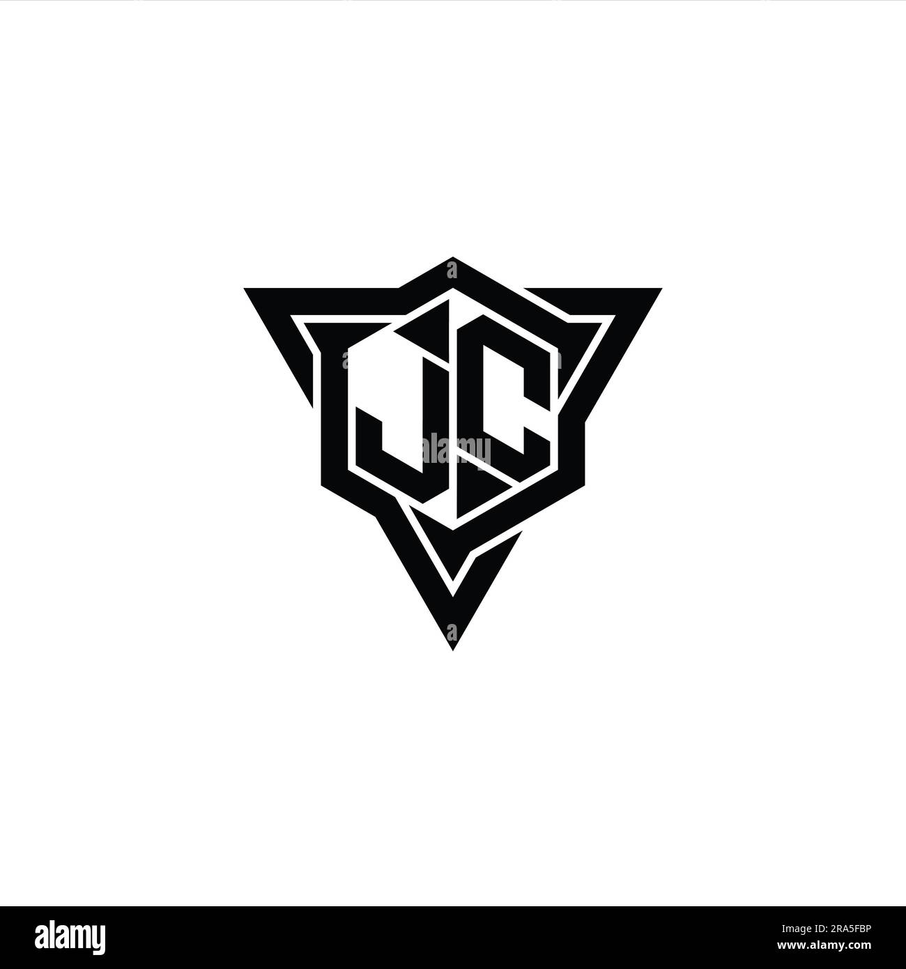 JC Letter Logo monogram hexagon shape with triangle outline sharp slice style design template Stock Photo