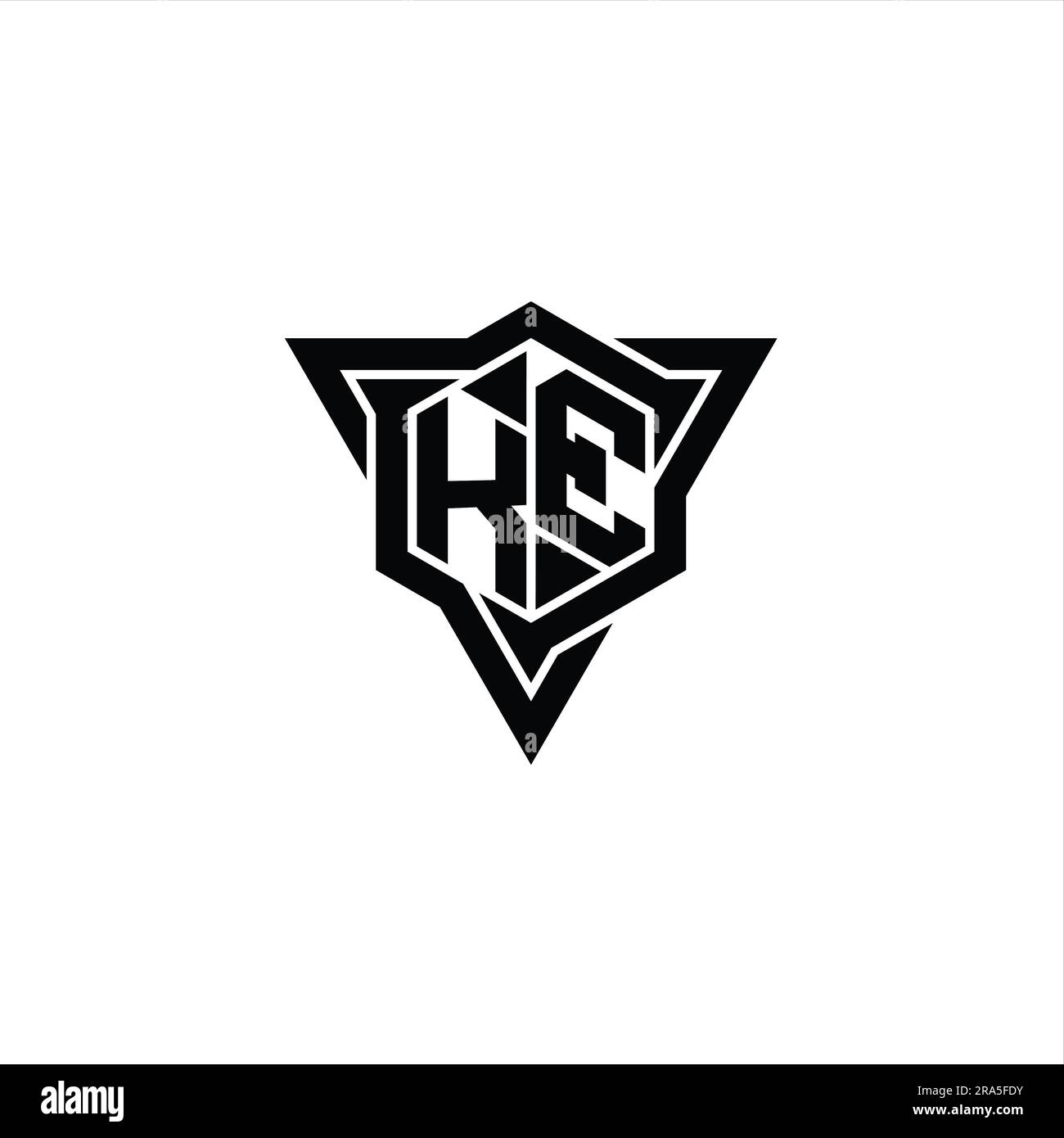 KE Letter Logo monogram hexagon shape with triangle outline sharp slice
