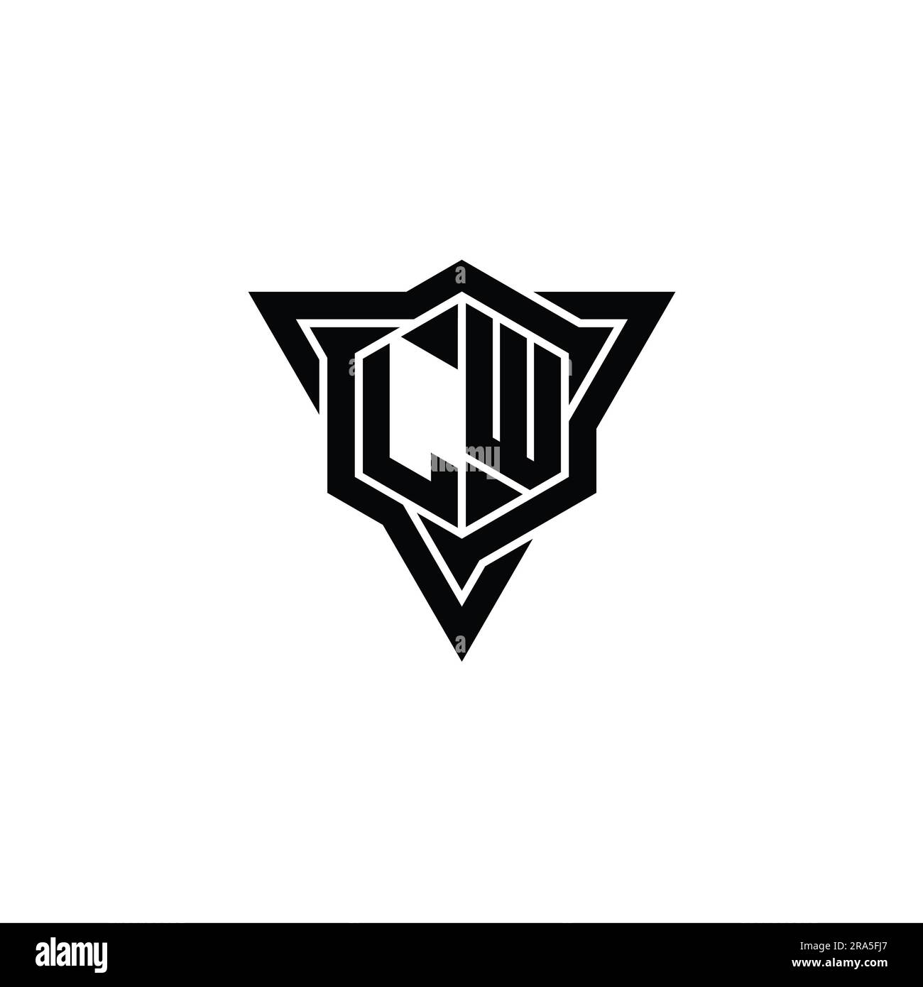 LW Letter Logo monogram hexagon shape with triangle outline sharp slice ...