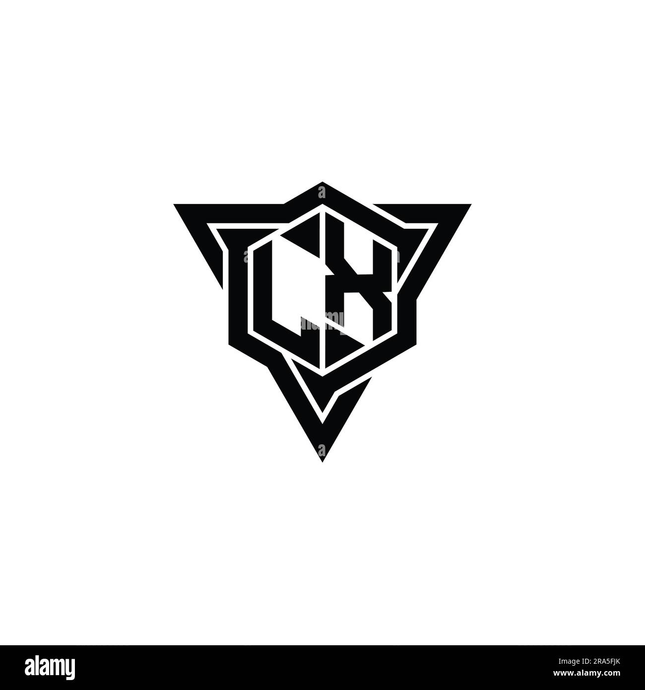 LX Letter Logo monogram hexagon shape with triangle outline sharp slice ...