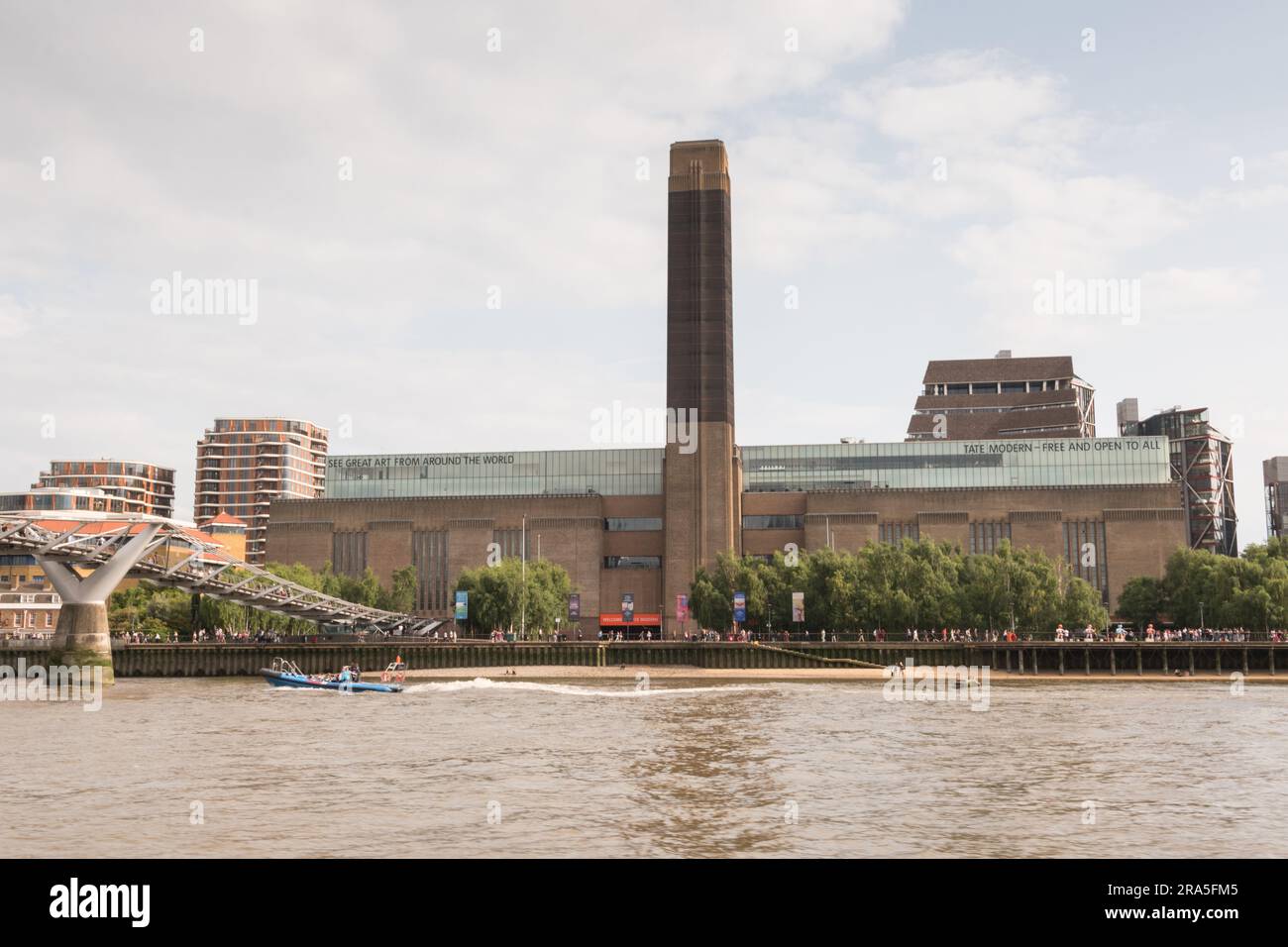 The Tate Modern and Millennium Bridge on the River Thames, Bankside, London, England, U.K. Stock Photo