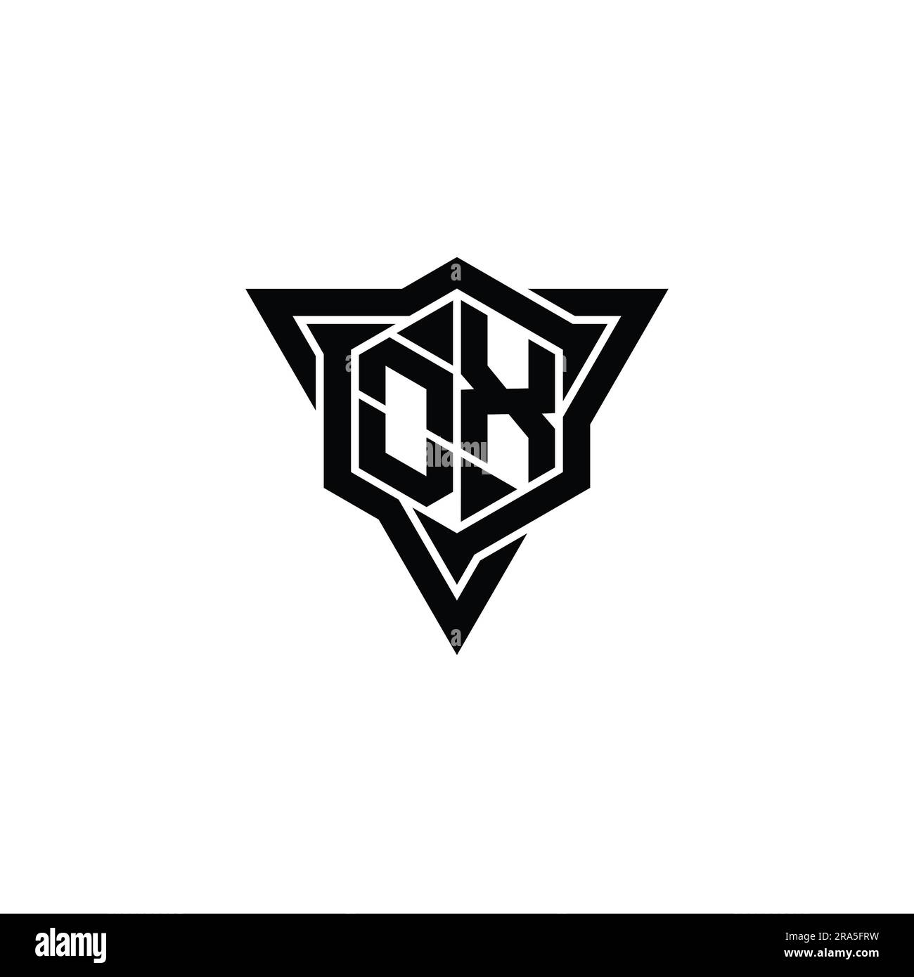 OX Letter Logo monogram hexagon shape with triangle outline sharp slice ...