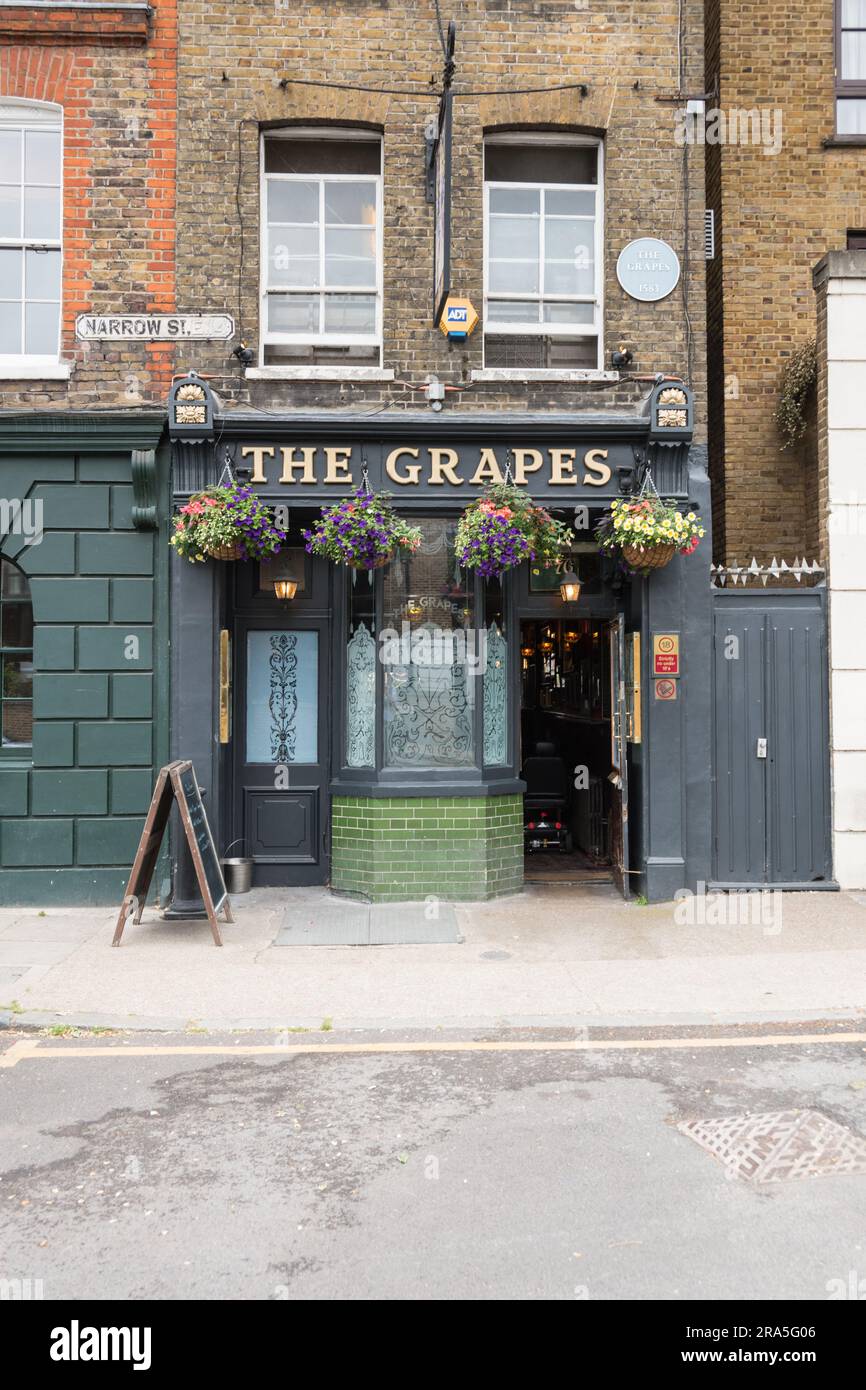 The entrance to The Grapes public house, Narrow Street, Poplar, London
