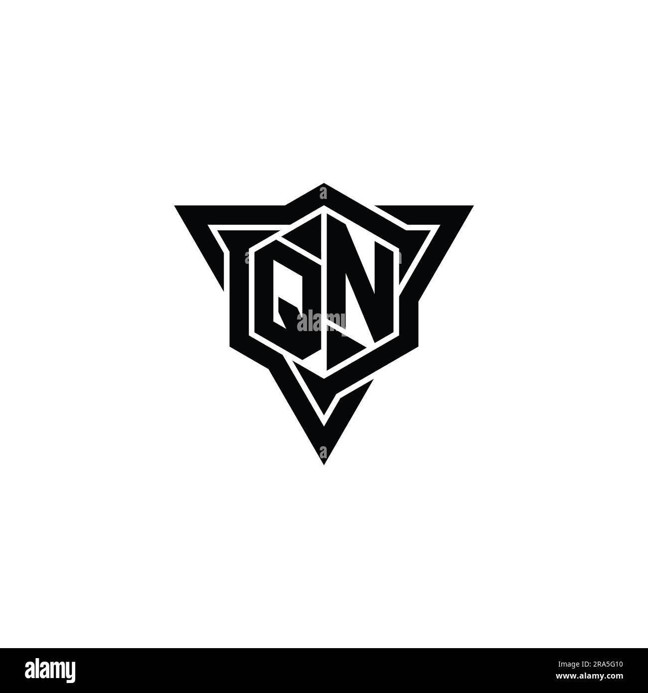 QN Letter Logo monogram hexagon shape with triangle outline sharp slice ...