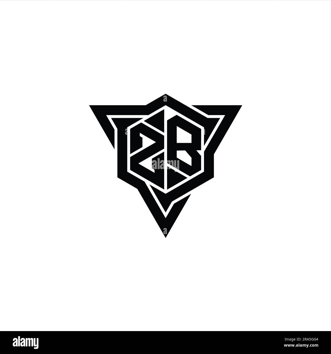 ZB Letter Logo monogram hexagon shape with triangle outline sharp slice ...