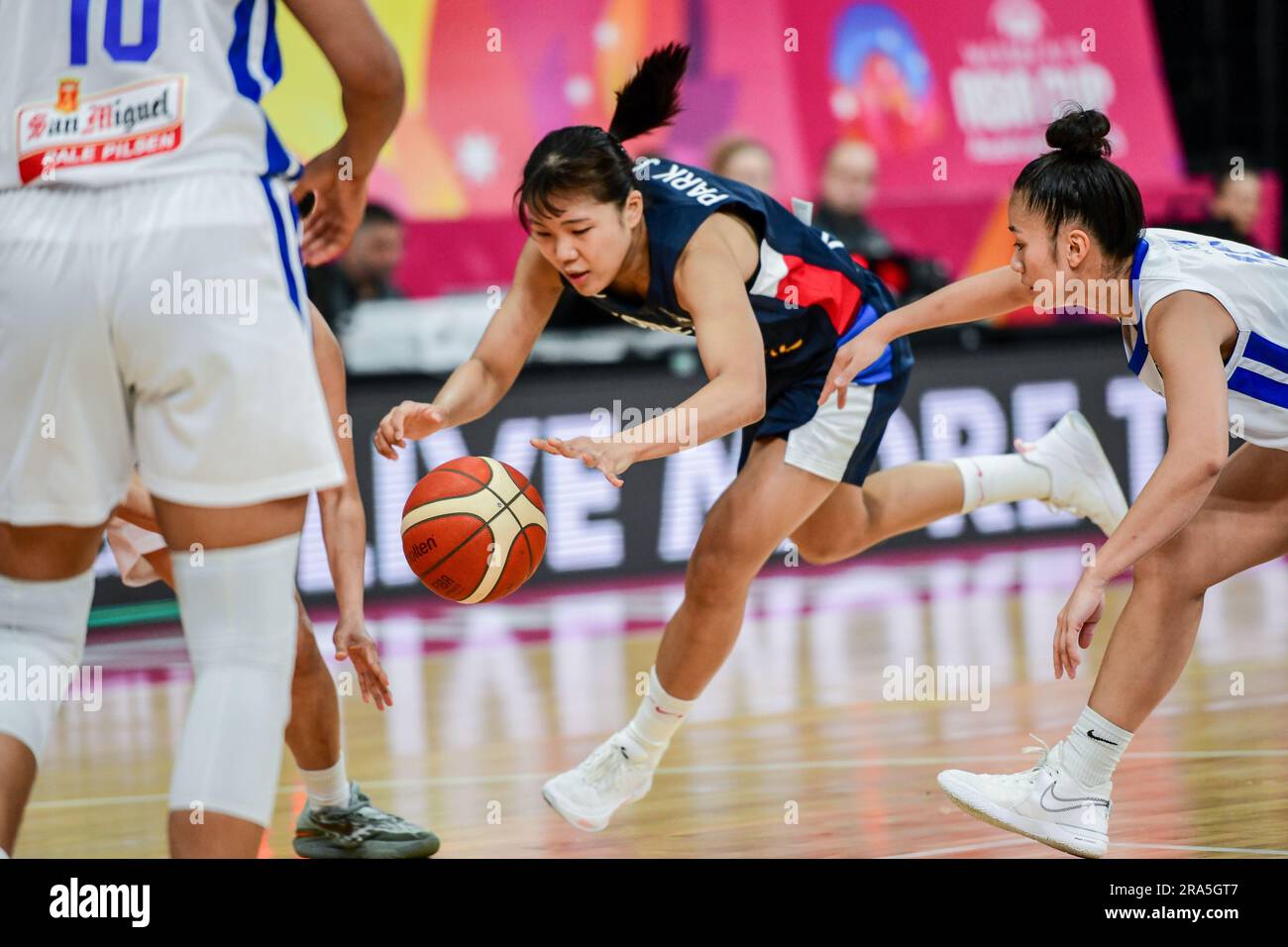 Sydney, Australia. 01st July, 2023. Park Jihyun (L) of the Korea Women Basketball team and