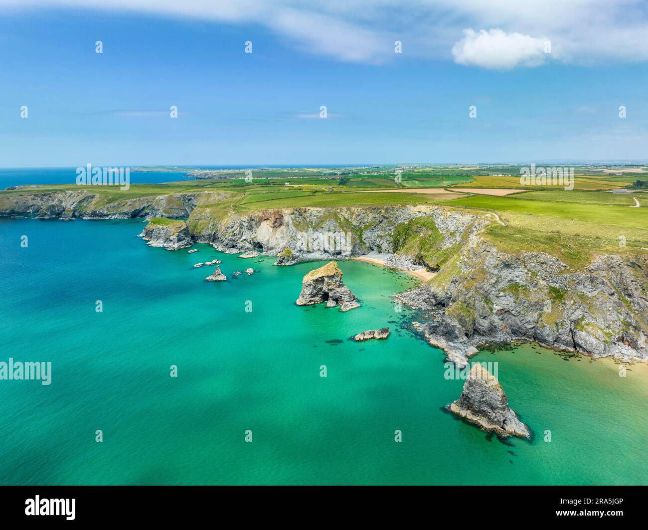 Aerial view of the Bedruthan Steps cliff formation, North Cornwall