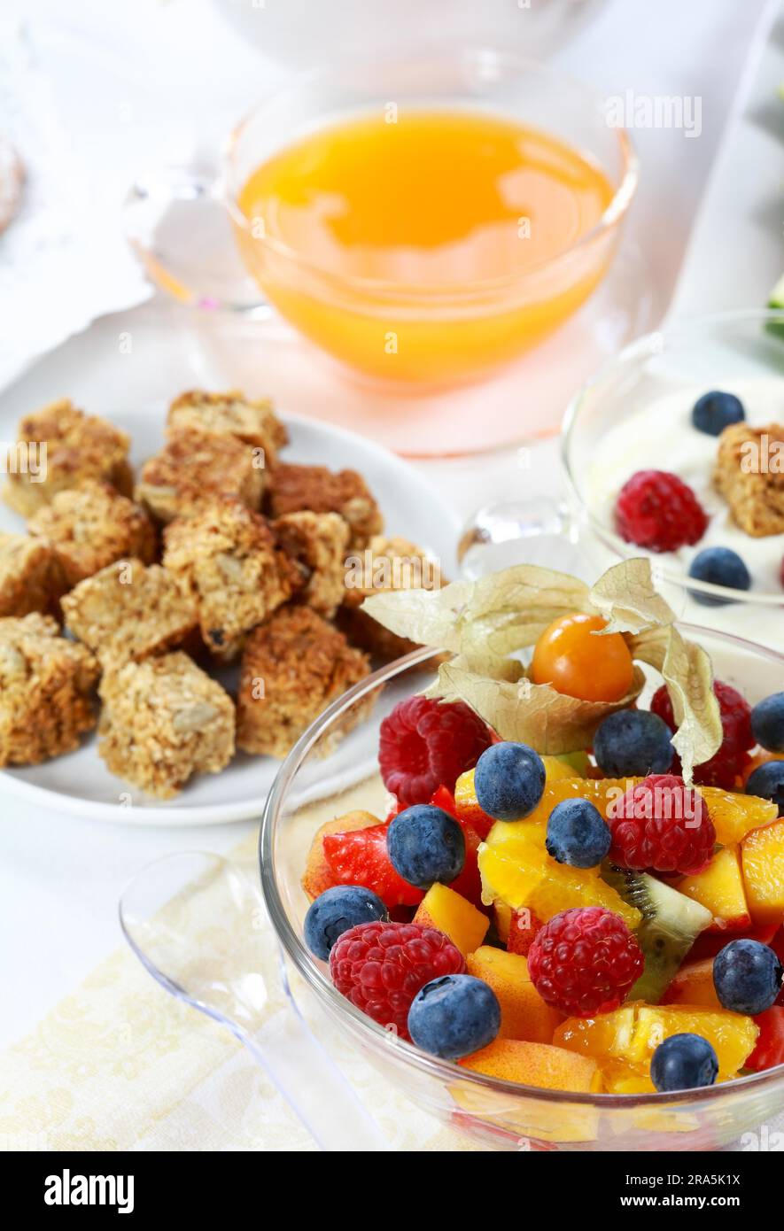 Healthy breakfast with fruit salad Stock Photo
