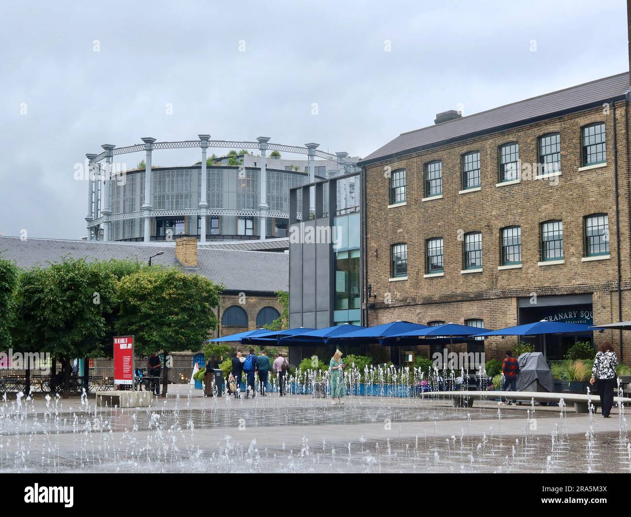 London, UK - June 2023 : Water fountains in Granary Square, Kings Cross. Stock Photo