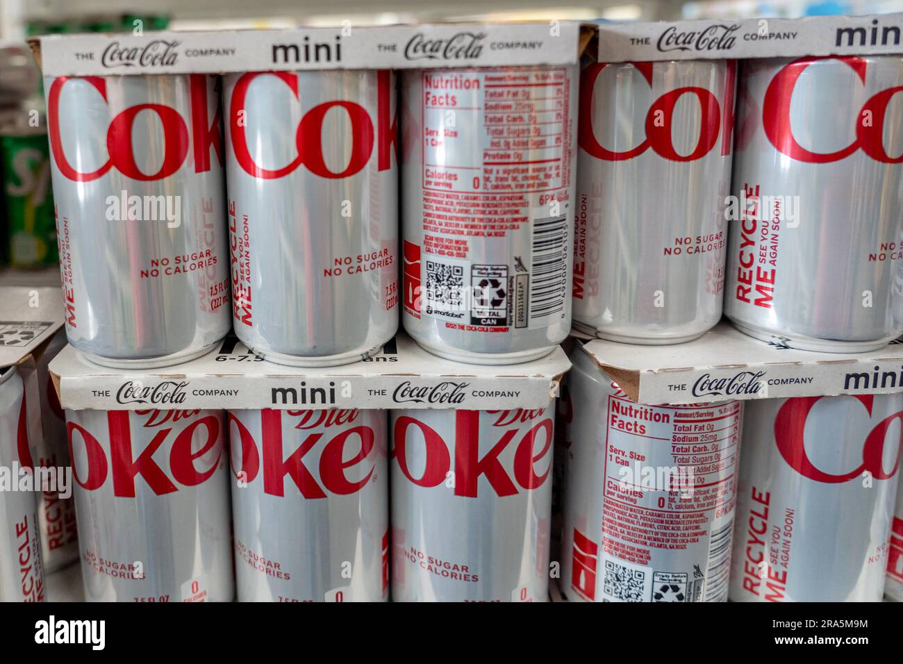 New York, United States. 30th June, 2023. Cans of Diet Coke carbonated