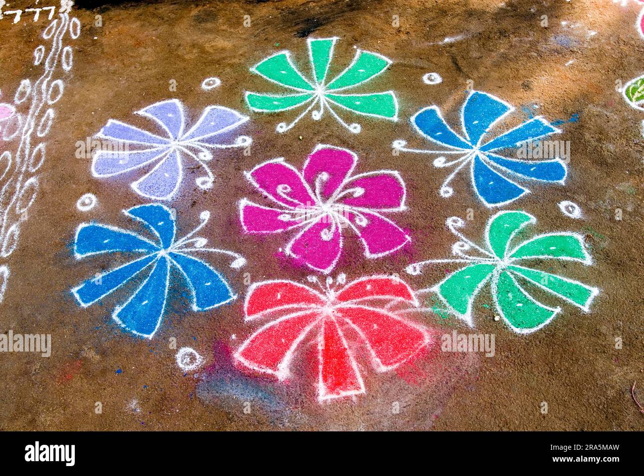 Kolam Rangoli during Pongal Festival in Tamil Nadu, South India, India