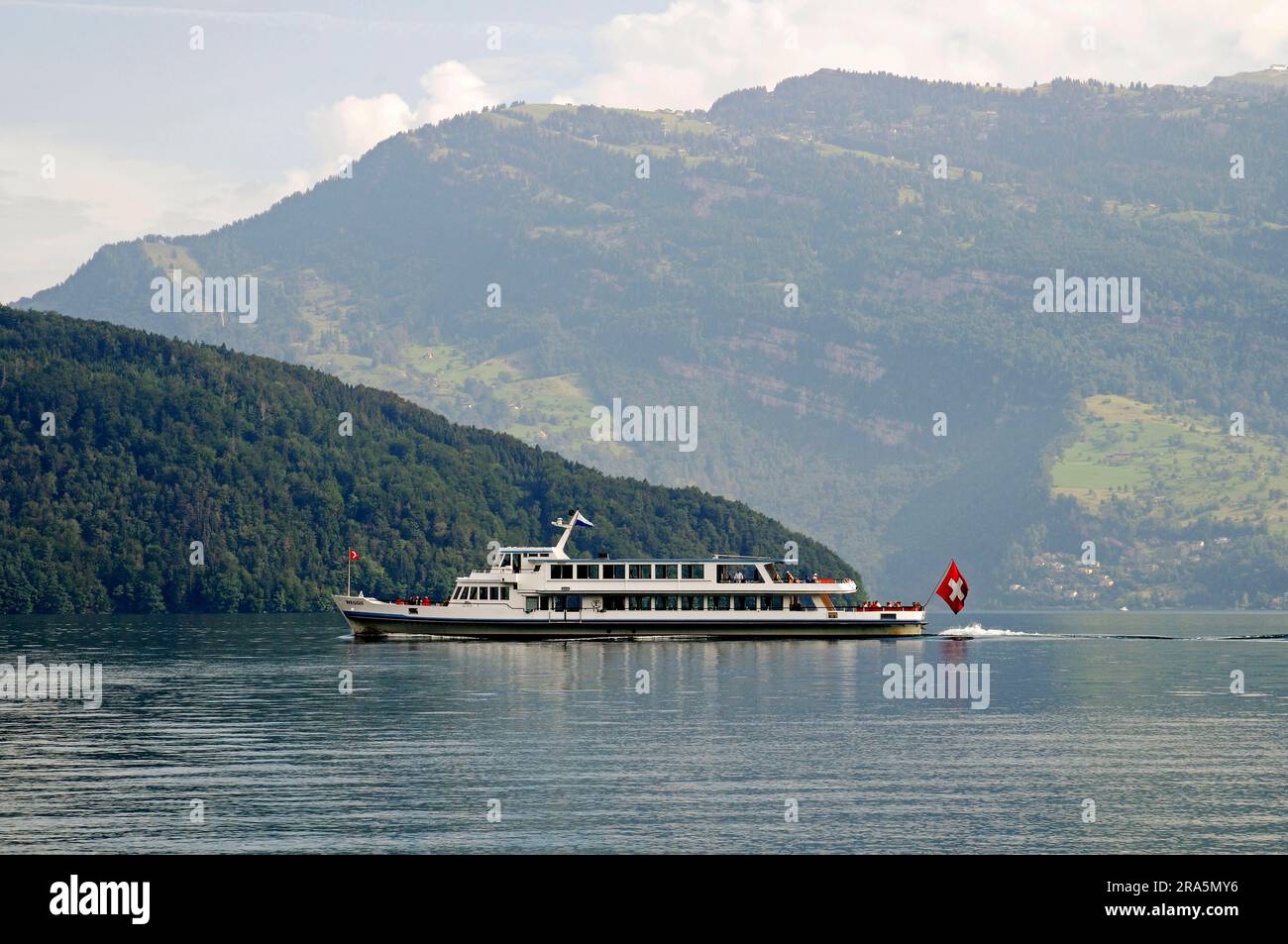 Excursion boat on Lake Lucerne, Vitznau, Lucerne, Lake Lucerne, Vierwaldstaettersee, Switzerland Stock Photo