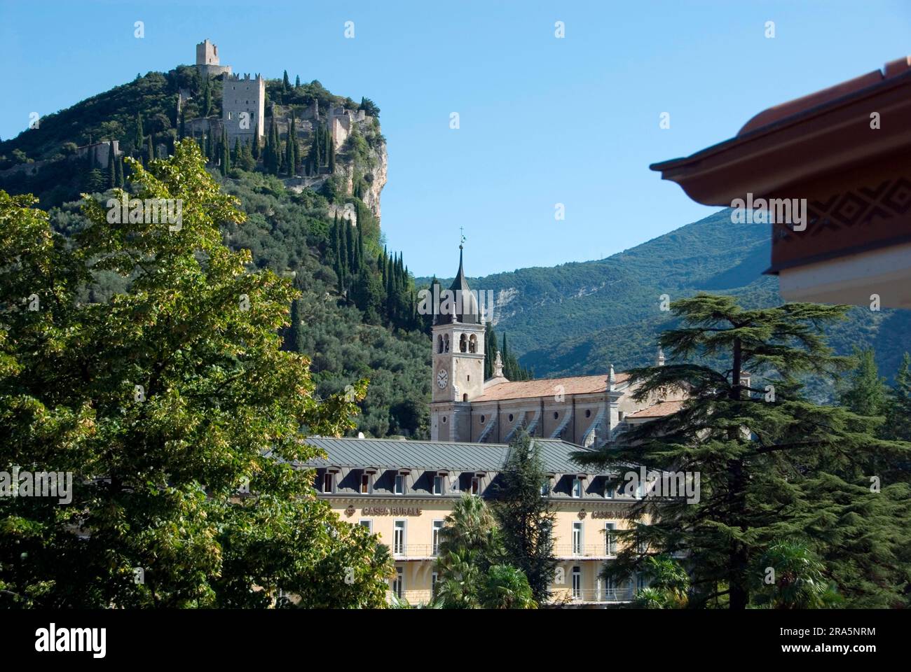 Church 'Collegiata di Santa Maria Assunta', Castello, View of Arco Castle, Arco, Lake Garda, Trentino, South Tyrol, Italy Stock Photo