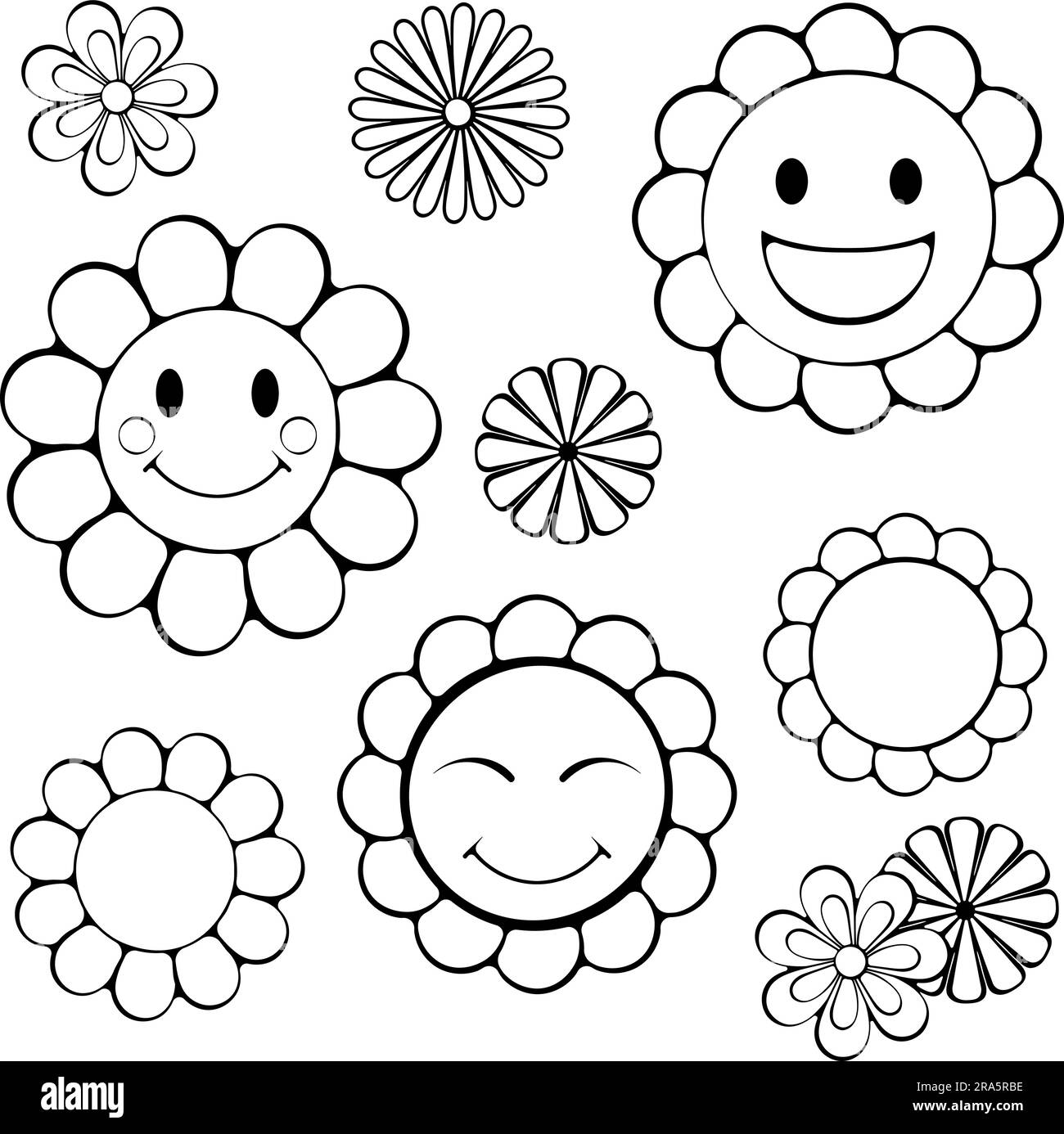 Groovy flowers line art Stock Vector Image & Art Alamy