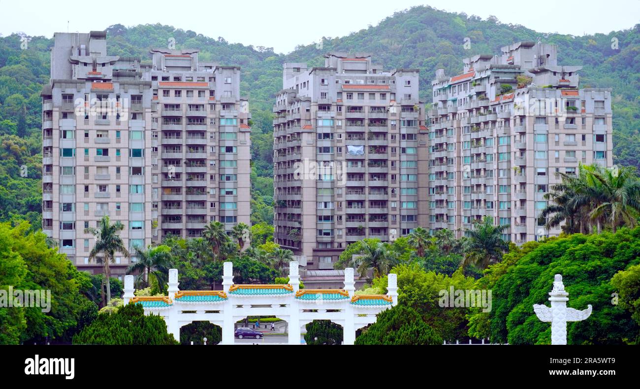 Blocks of apartments opposite the Taipei National Palace Museum - one of the most famous museums in Taiwan. Stock Photo