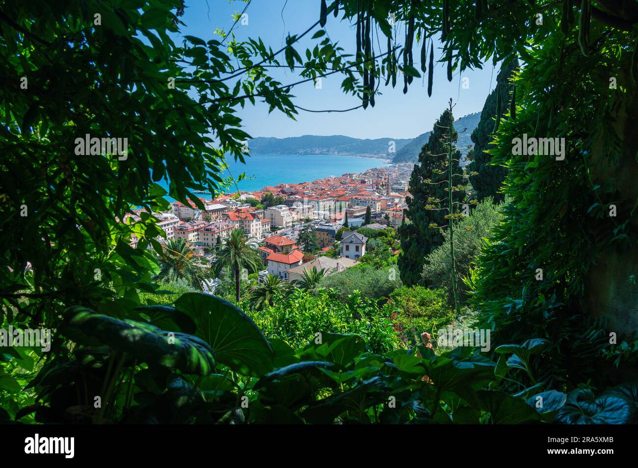 The cityscape of Alassio, important turistical village on the italian Riviera Stock Photo