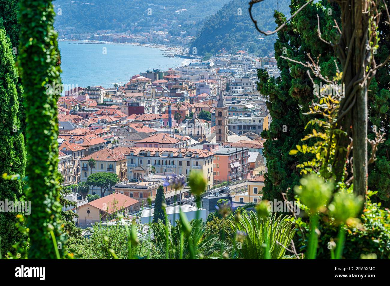 The cityscape of Alassio, important turistical village on the italian Riviera Stock Photo