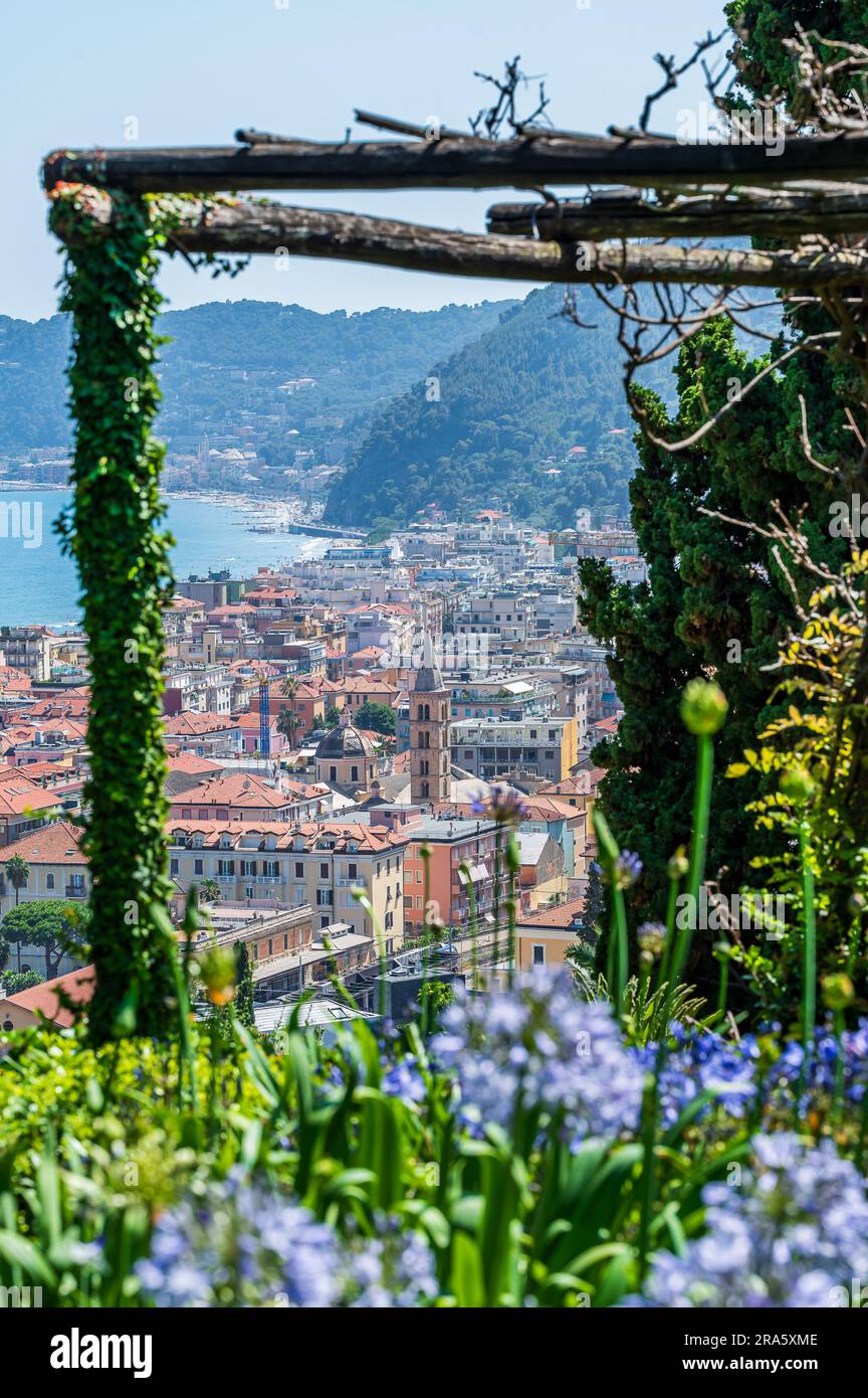 The cityscape of Alassio, important turistical village on the italian Riviera Stock Photo