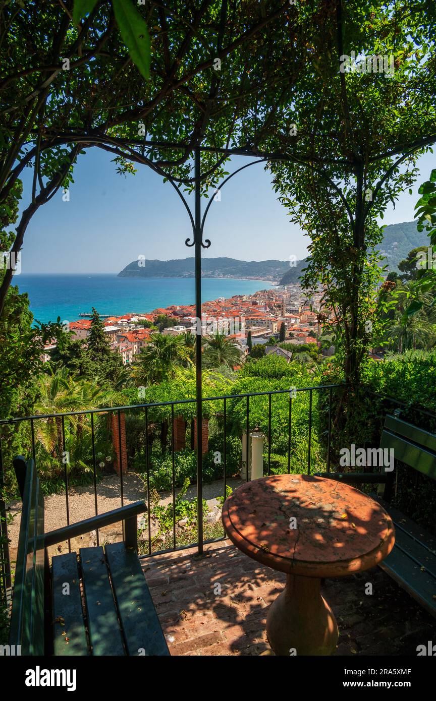 The cityscape of Alassio, important turistical village on the italian Riviera Stock Photo