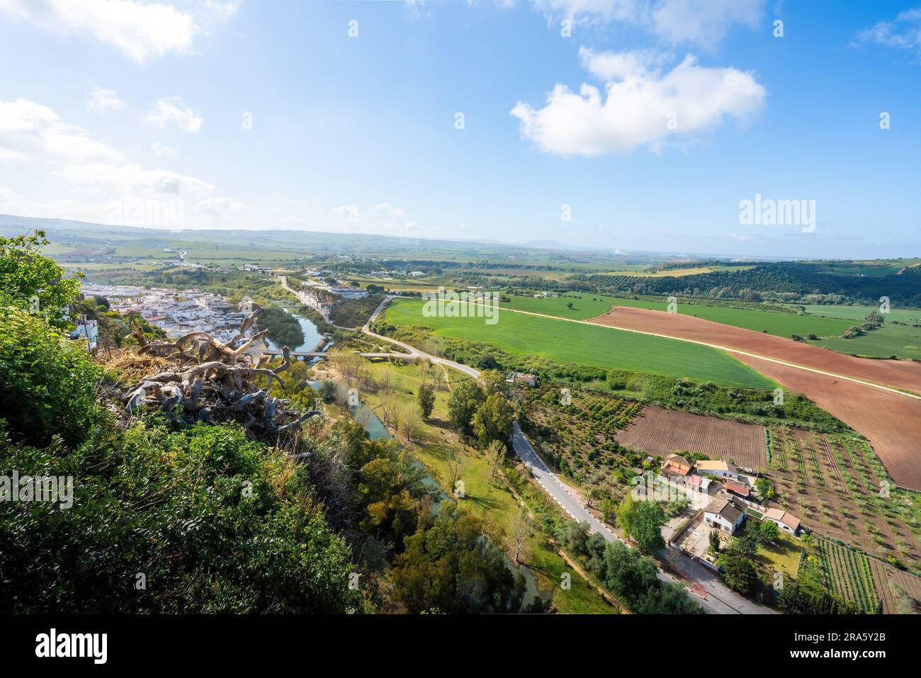 Aerial view of Guadelete River from Abades Viewpoint - Arcos de la Frontera, Cadiz, Spain Stock Photo