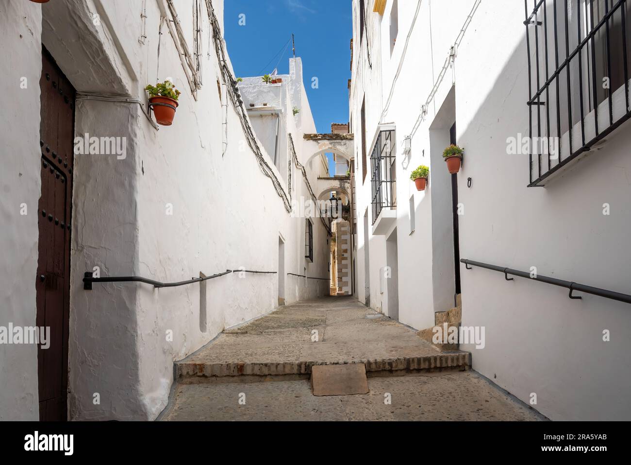 Streets with white houses - Arcos de la Frontera, Cadiz, Spain Stock Photo