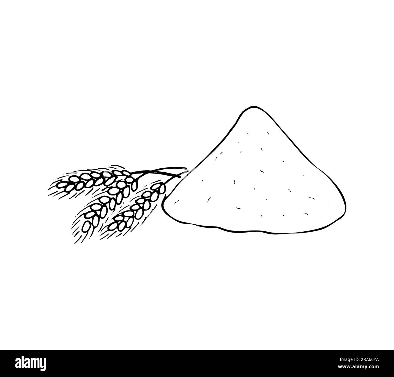 Handdrawn wheat flour and ears, vector illustration, isolated on white