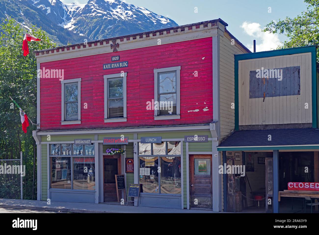 Old wooden houses from the pioneer era in the main street of the
