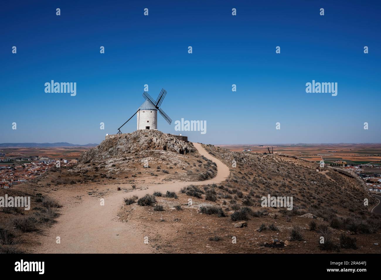 Vista Alegre Windmill at Cerro Calderico - Consuegra, Castilla-La Mancha, Spain Stock Photo