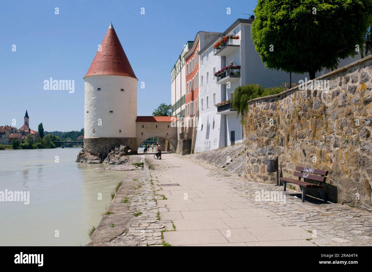 Inn promenade, Schaiblingsturm, Passau, Bavarian Forest National Park ...