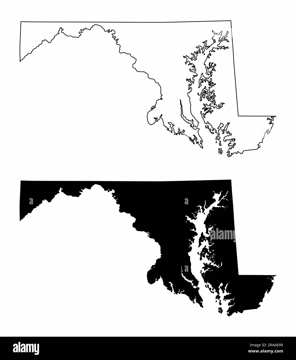 The black and white Maryland State silhouette maps Stock Vector Image