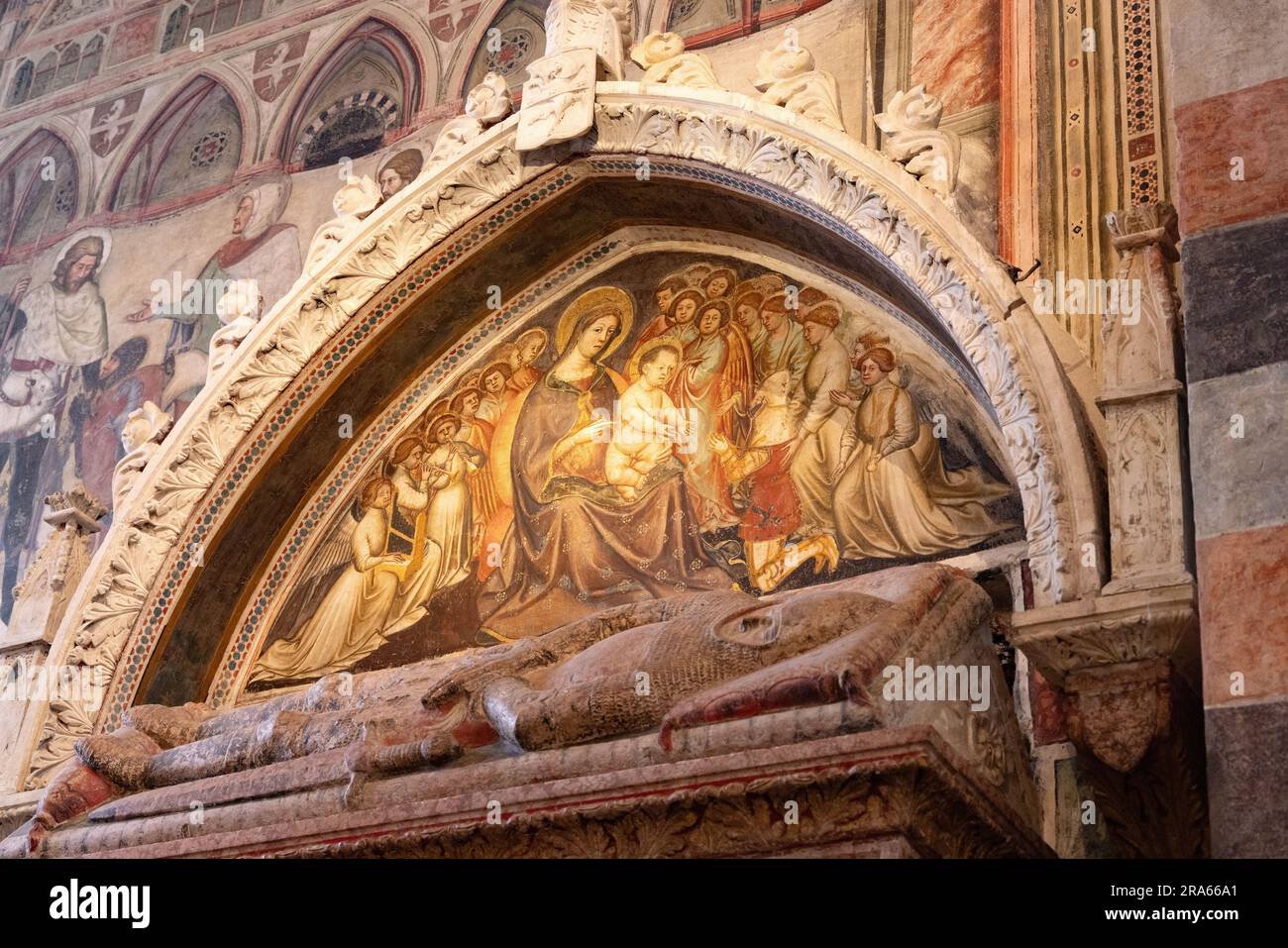 The Cavalli Chapel, Basilica St Anastasia, interior, Verona Italy. Painting in the lunette by Martino da Verona, 14th century Italian art. Stock Photo