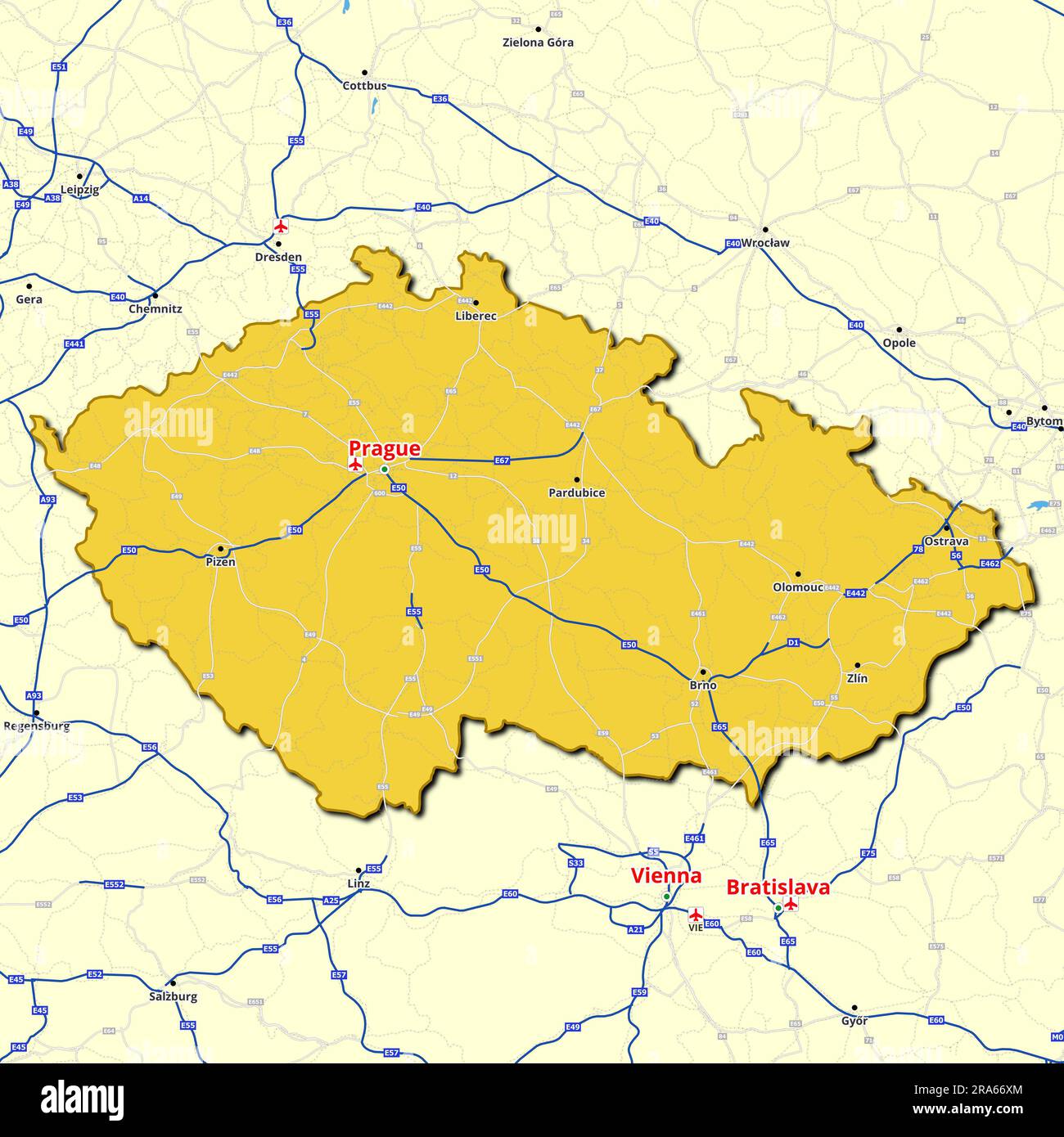 Map of Czech Republic with main roads and highways Stock Photo - Alamy