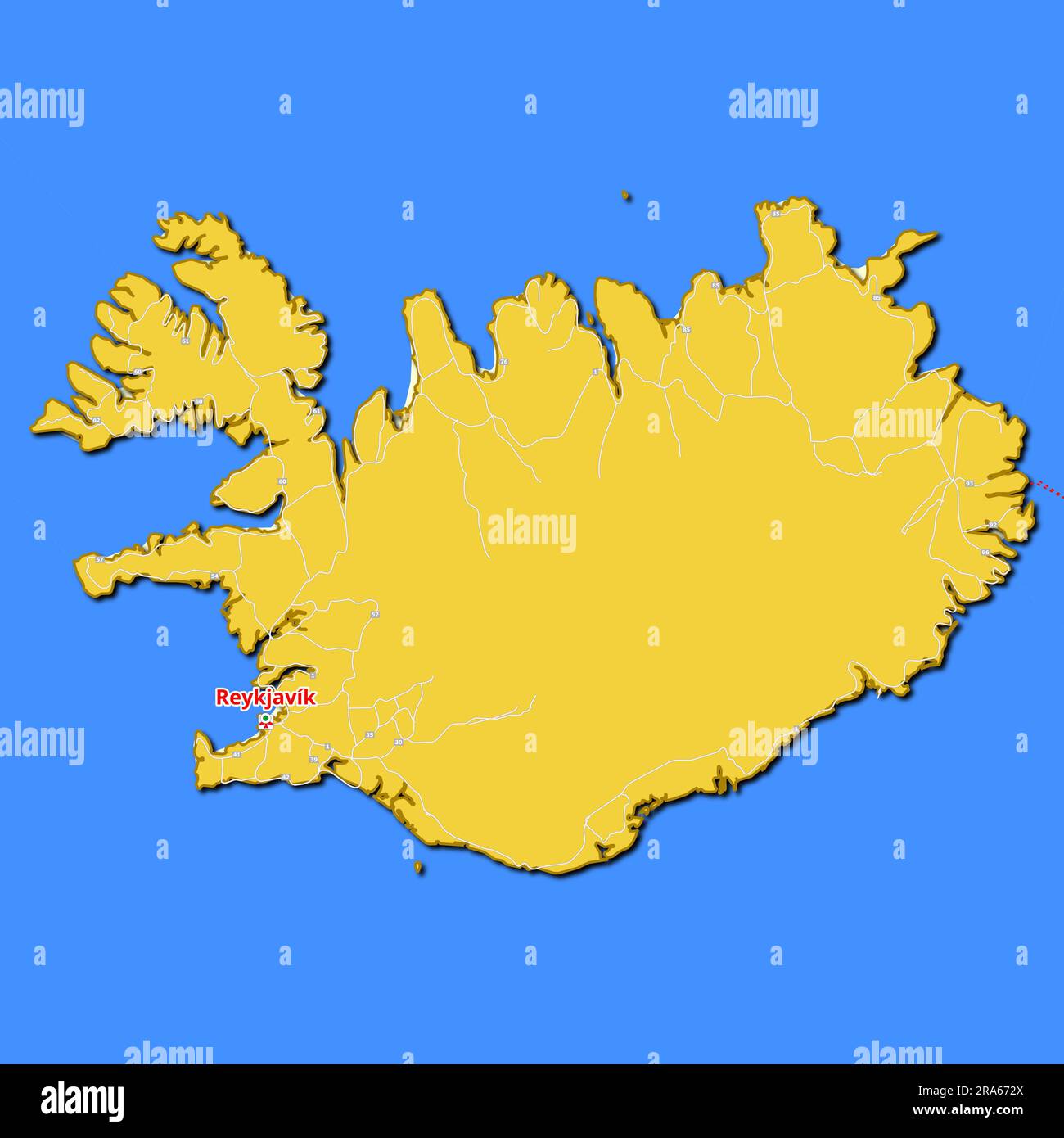 Map of Iceland with main roads and highways Stock Photo - Alamy