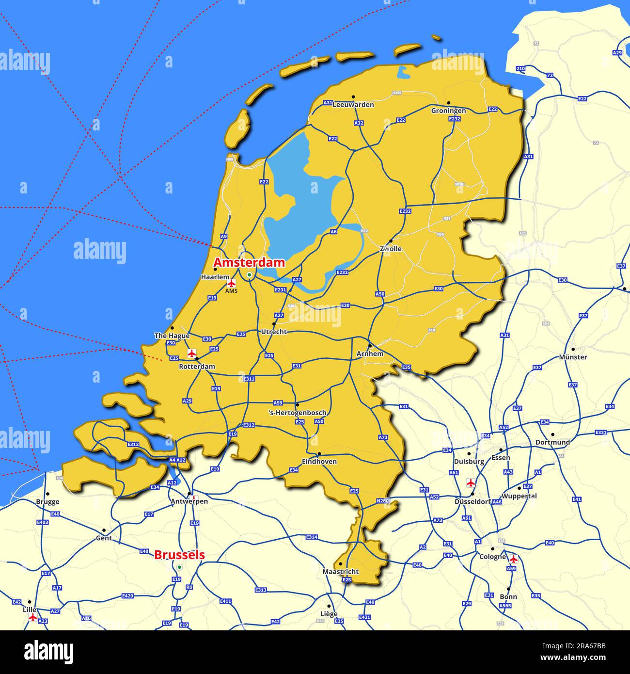 Map of Netherlands with main roads and highways Stock Photo Alamy