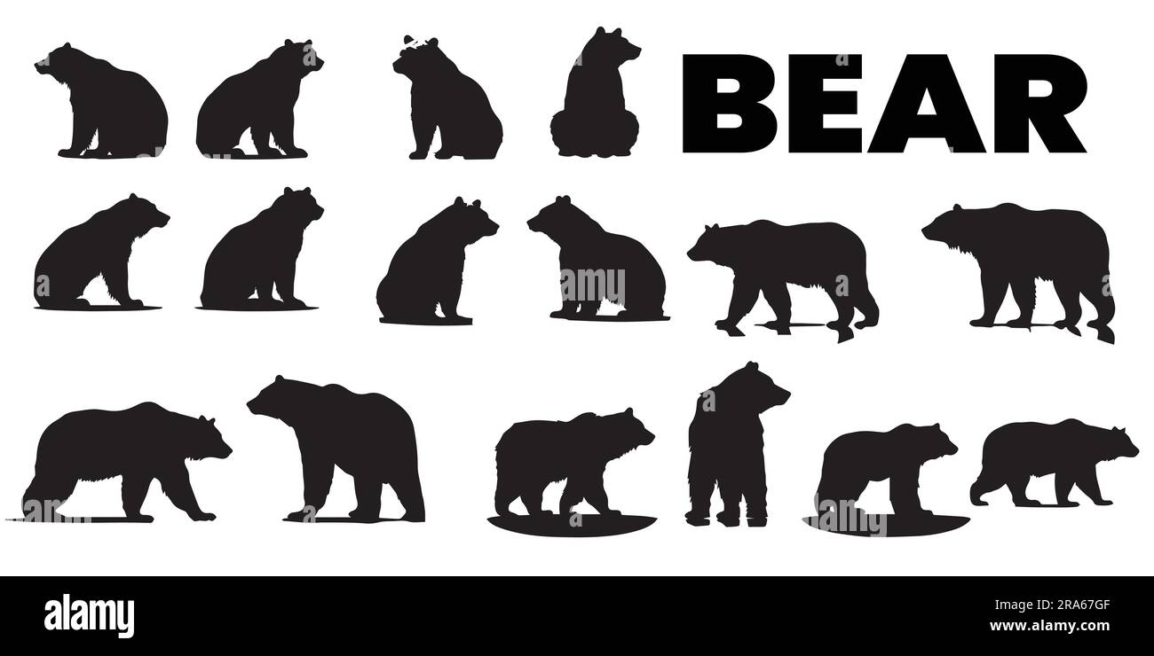 A set of silhouette bear vector illustration Stock Vector