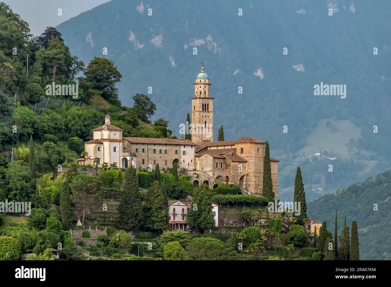 Church of Santa Maria del Sasso, overlooking Lake Lugano, Morcote, Switzerland Stock Photo