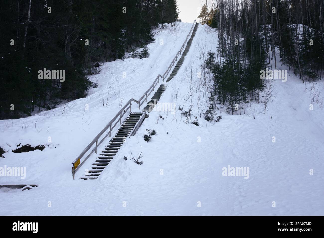 Aurinkovuori fitness stairs in winter. Vaaksy, Asikkala, Finland. Stock Photo